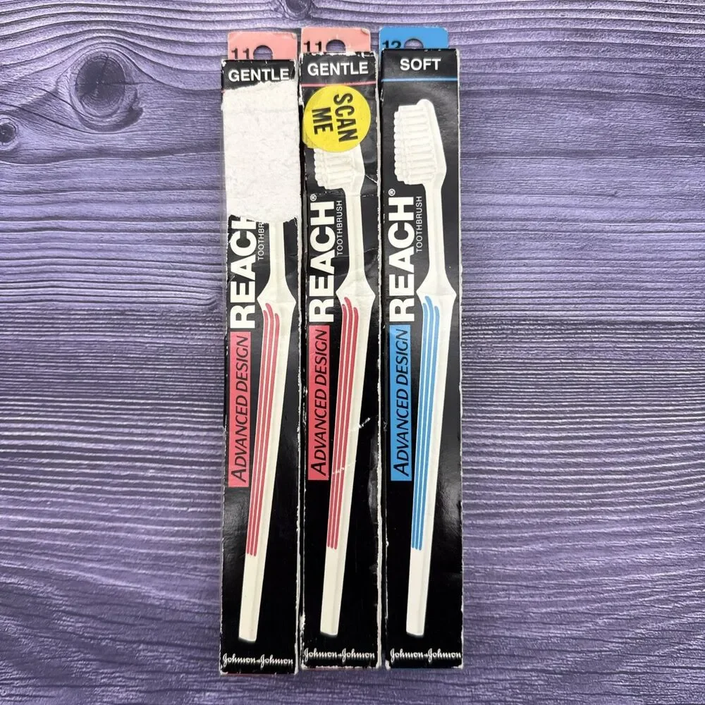 3 NOS Reach Toothbrushes 1990s New In Box Gentle Soft Bristles Advanced Design